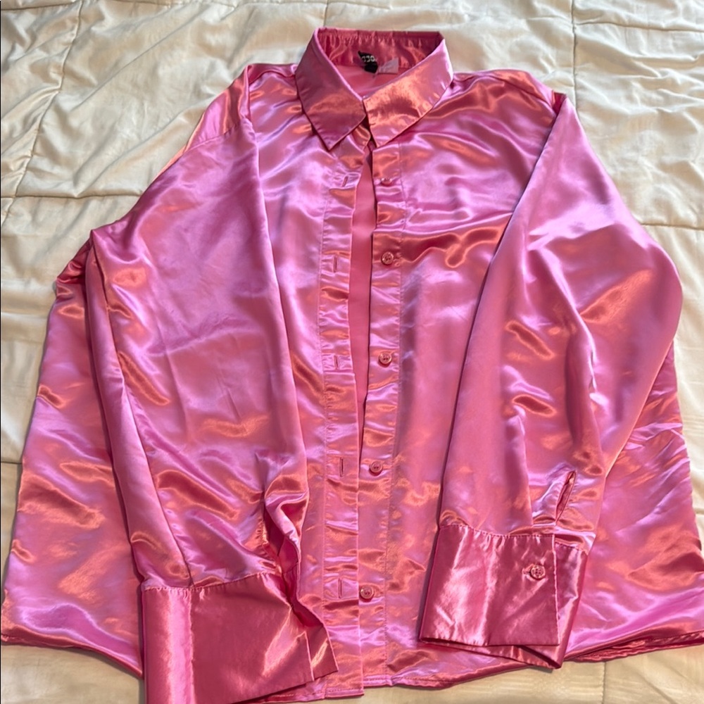 H&M Women's Pink Satin Long Sleeve Top
